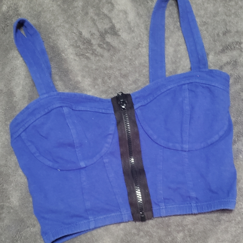 Royal Blue Distressed Zip Crop Tank Top - Size M